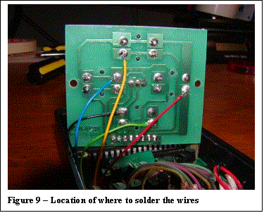Text Box:  
Figure 9  Location of where to solder the wires

